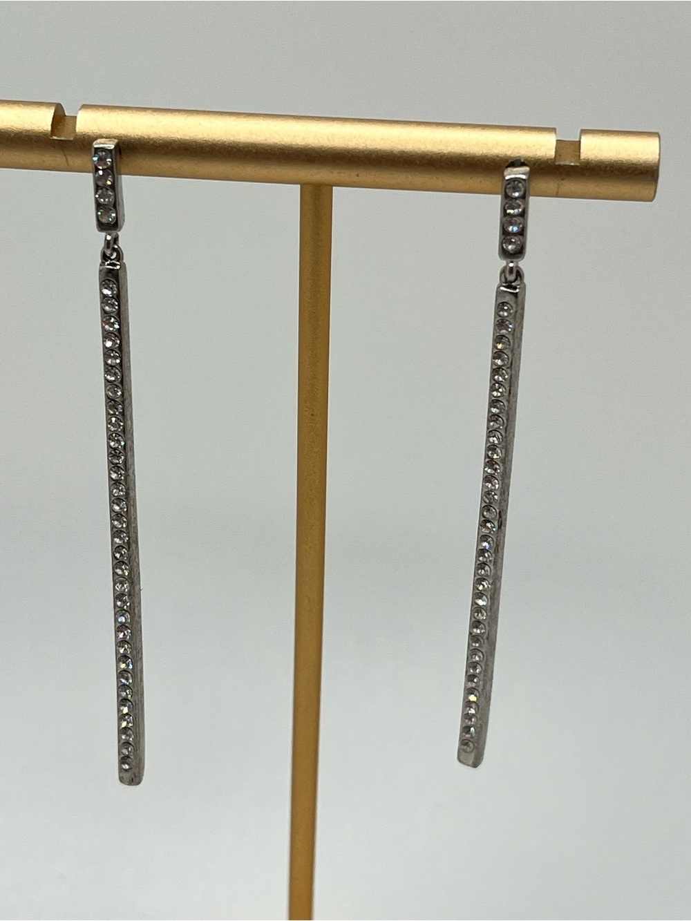Silver Crystal Linear Drop Earrings - Silver